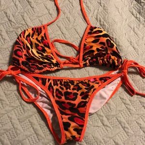 Neon orange leopard bikini